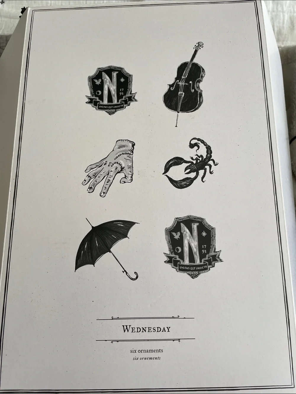 Pottery Barn Black and White Wednesday Six Ornaments Box Artwork